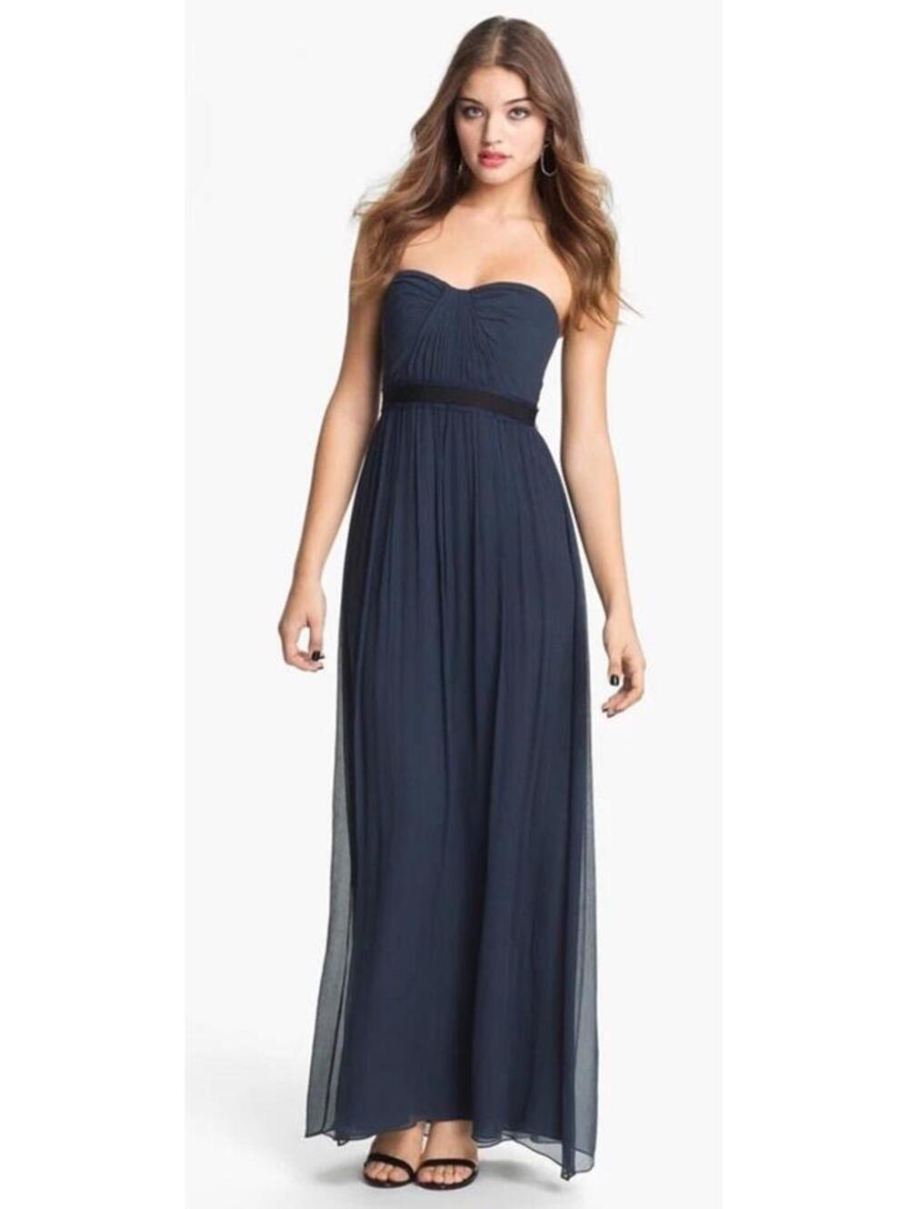 Dark Navy  BCBG MAXAZRIA Strapless Silk Chiffon Gown Size 6. Wedding Evening
